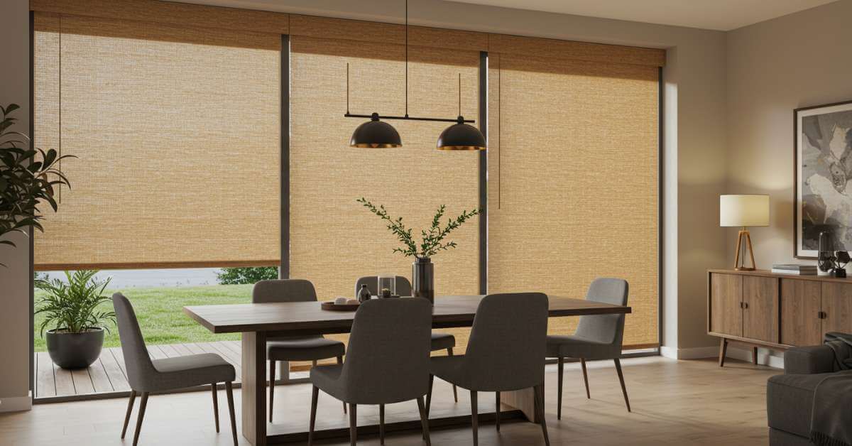 Woven Wood Shades in a dining room