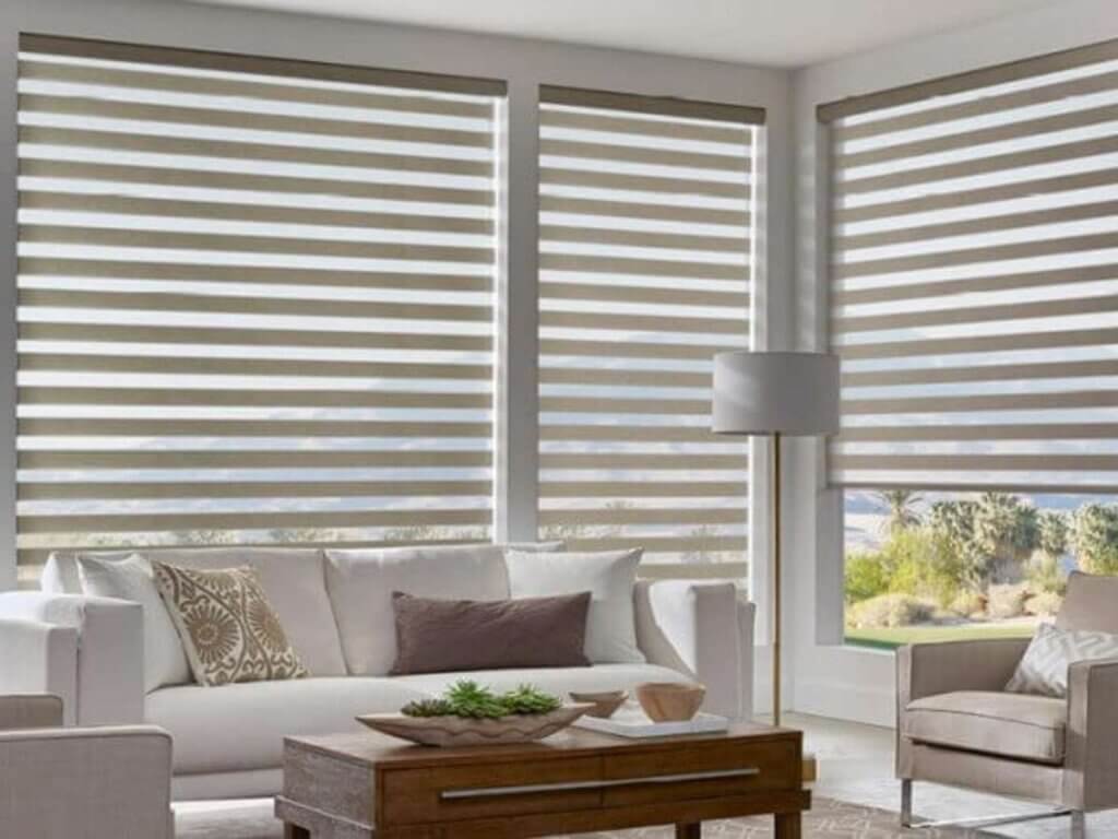 Zebra shades feature a unique dual-layered design that alternates between sheer and opaque bands.