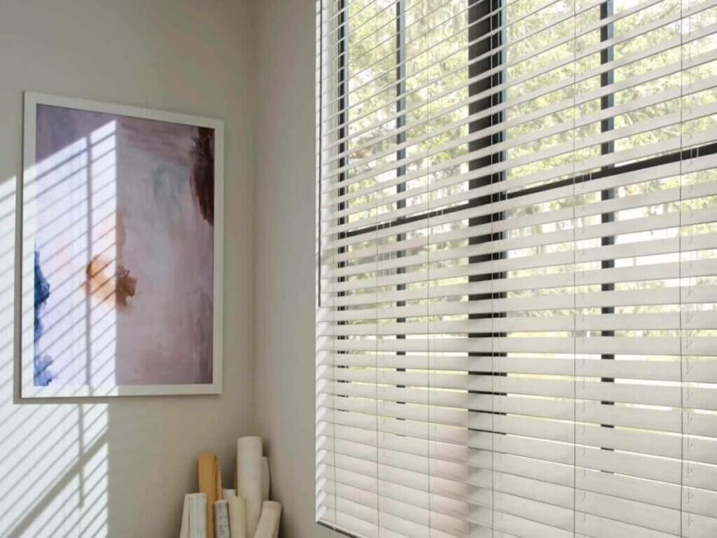 Faux Wood Blinds Closeup photo
