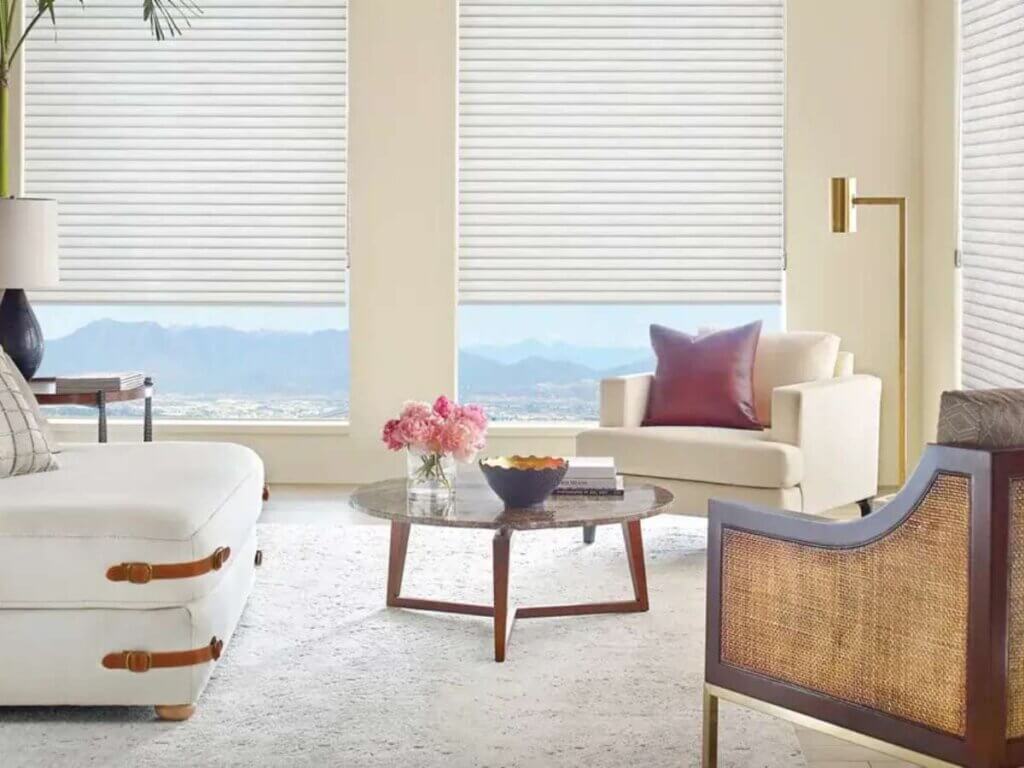 White Cellular Shades In A Living Room
