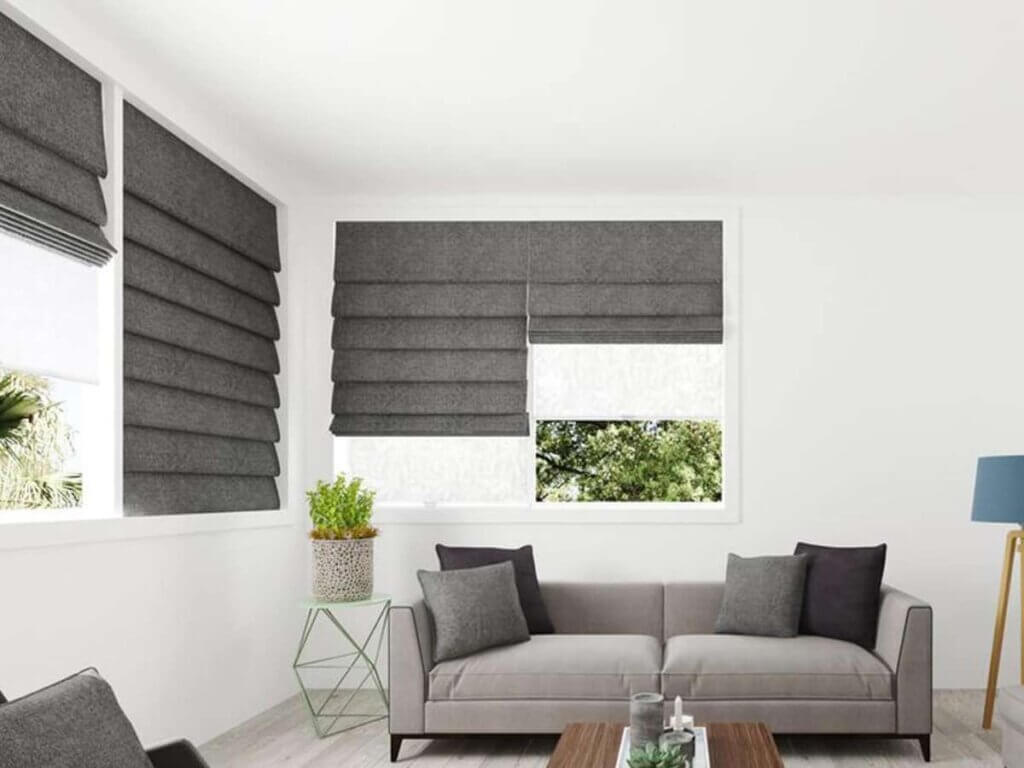 roman shades in a living room